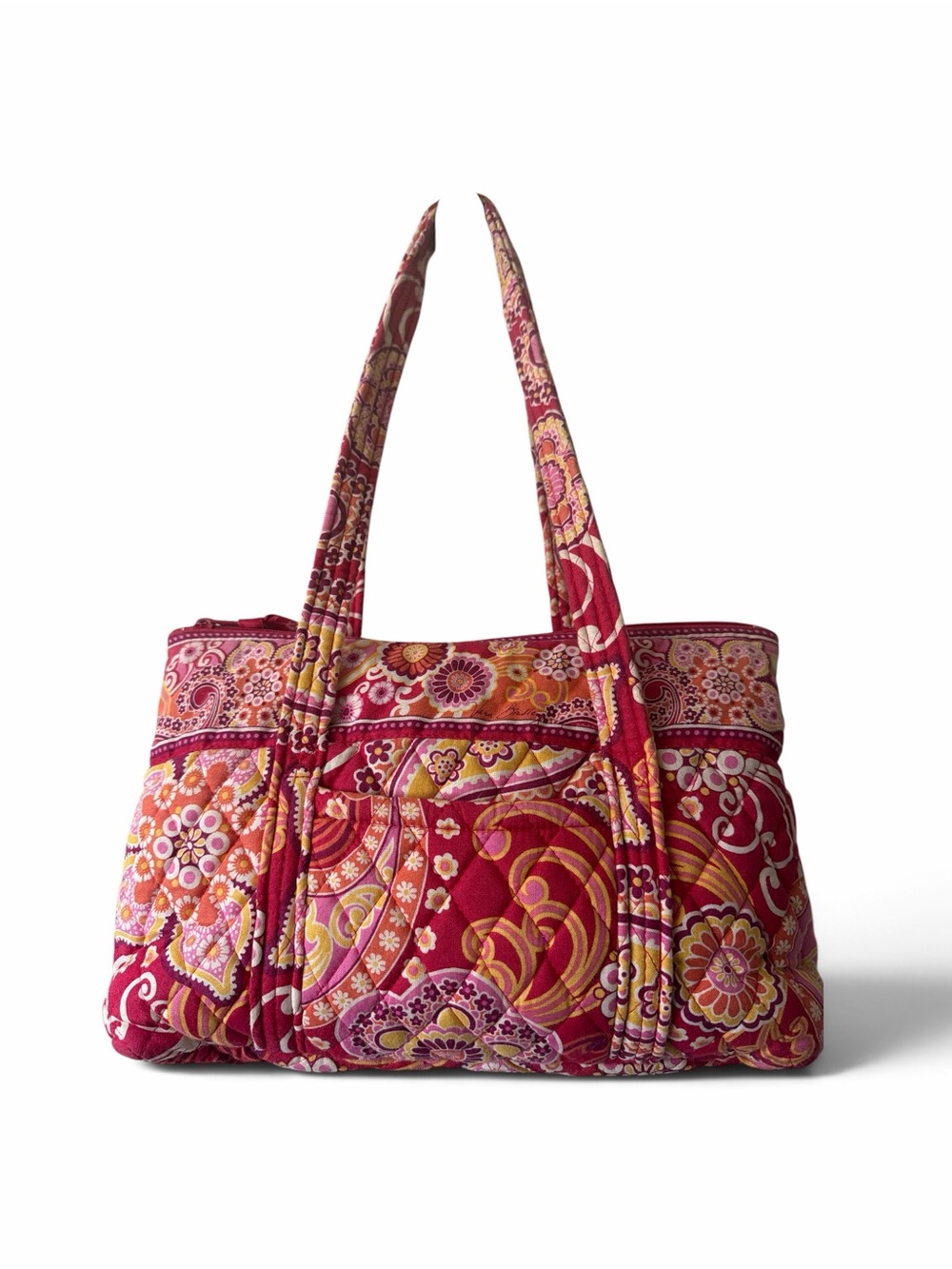 Vera Bradley Quilted Cotton Shoulder Bag Paisley Tote Pink Orange